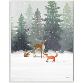Winter Season Forest Animals Fox Deer Squirrel 13"x19" Oversized Wall Plaque Art