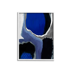 Abstract Masculine Cobalt Blue Gray Black Design 24"x30" Oversized White Framed Giclee Texturized Art