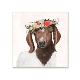 Springtime Flower Crown Baby Goat 12"x12" Wall Plaque Art