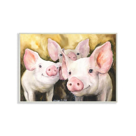 Baby Pigs Animal Yellow Watercolor Painting 13"x19" Oversized Wall Plaque Art