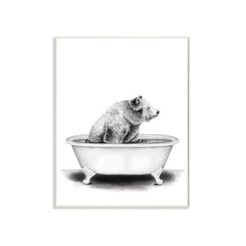 Bear In A Tub Funny Animal Bathroom Drawing 10"x15" Wall Plaque Art