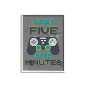 Just Five More Minutes Kid's Video Game Phrase 24"x30" Oversized White Framed Giclee Texturized Art