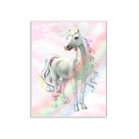 Unicorn Rainbow Clouds Pink Children's Dream Fantasy 13"x19" Oversized Wall Plaque Art