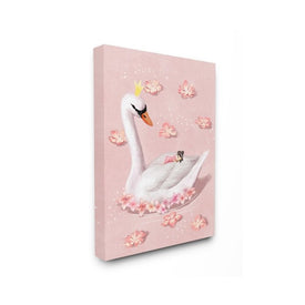 Nursery Swan Baby Princess Pink Floral Lake 16"x20" Stretched Canvas Wall Art