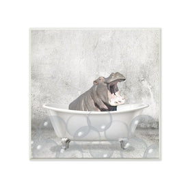 Baby Hippo Bath Time Cute Animal Design 12"x12" Wall Plaque Art