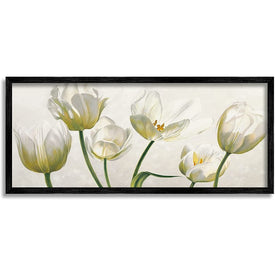 Soft White Blooming Tulip Petals Floral Details 13"x30" Oversized Black Framed Giclee Texturized Art