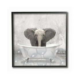 Baby Elephant Bath Time Cute Animal Design 12"x12" Wall Plaque Art