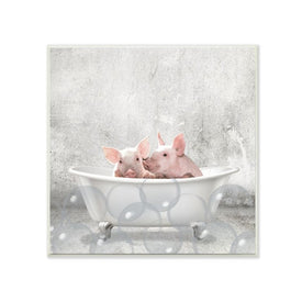 Baby Piglets Bath Time Cute Animal Design 12"x12" Wall Plaque Art