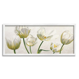Soft White Blooming Tulip Petals Floral Details 13"x30" Oversized White Framed Giclee Texturized Art
