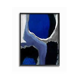 Abstract Masculine Cobalt Blue Gray Black Design 24"x30" XXL Black Framed Giclee Texturized Art