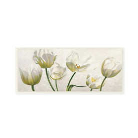 Soft White Blooming Tulip Petals Floral Details 7"x17" Wall Plaque Art