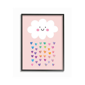 Raining Rainbow Hearts with Happy Cloud 24"x30" XXL Black Framed Giclee Texturized Art