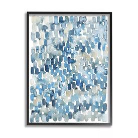 Coastal Tile Abstract Soft Blue Beige Shapes 11"x14" Black Framed Giclee Texturized Art