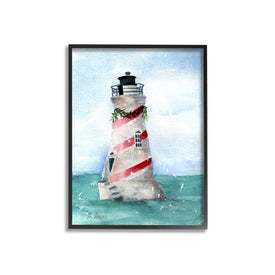 Nautical Holiday Lighthouse Christmas Candy Cane Stripes 24"x30" XXL Black Framed Giclee Texturized Art