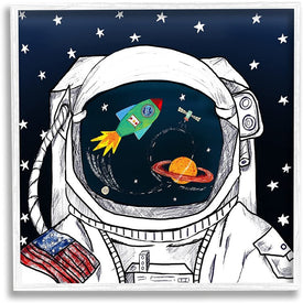 US Astronaut Suit Space Galaxy Reflection 17"x17" White Framed Giclee Texturized Art