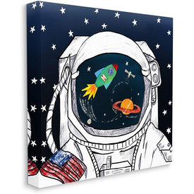 US Astronaut Suit Space Galaxy Reflection 17"x17" Stretched Canvas Wall Art