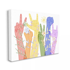 Rainbow Peace Love Caring Hand Signs ASL 24"x30" Oversized Stretched Canvas Wall Art