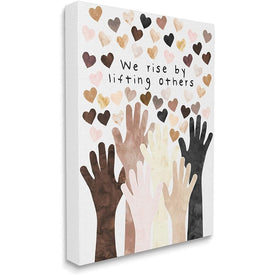 We Rise by Lifting Others Quote Hands Hearts 24"x30" Oversized Stretched Canvas Wall Art