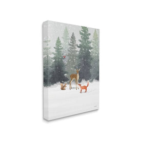 Winter Season Forest Animals Fox Deer Squirrel 16"x20" Stretched Canvas Wall Art