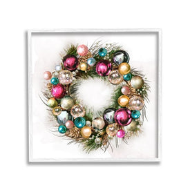 Festive Ornamental Wreath Minimal Christmas Charm 12"x12" White Framed Giclee Texturized Art