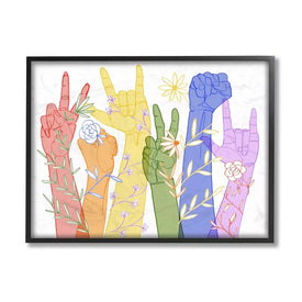 Rainbow Peace Love Caring Hand Signs ASL 24"x30" XXL Black Framed Giclee Texturized Art