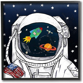 US Astronaut Suit Space Galaxy Reflection 24"x24" Oversized Black Framed Giclee Texturized Art