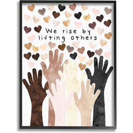 We Rise by Lifting Others Quote Hands Hearts 24"x30" XXL Black Framed Giclee Texturized Art