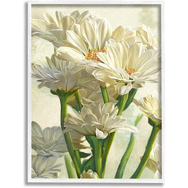 Study of White Daisy Petals Spring Florals 24"x30" Oversized White Framed Giclee Texturized Art