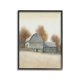 Vintage Farm Barn Stable Neutral Autumn Tones 11"x14" Black Framed Giclee Texturized Art