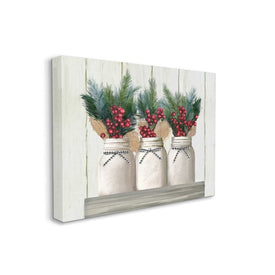 White Country Jars with Christmas Berry Bouquets 16"x20" Stretched Canvas Wall Art