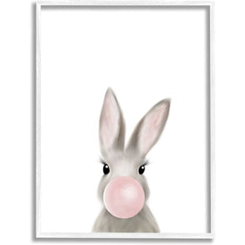 Bunny with Pink Bubble Gum Forest Animal 16"x20" White Framed Giclee Texturized Art