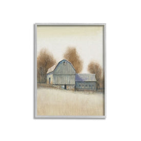 Vintage Farm Barn Stable Neutral Autumn Tones 24"x30" Oversized Rustic Gray Framed Giclee Texturized Art