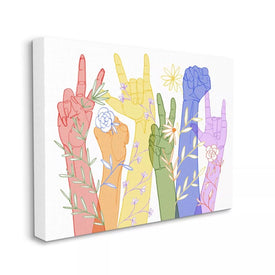 Rainbow Peace Love Caring Hand Signs ASL 16"x20" Stretched Canvas Wall Art