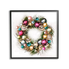 Festive Ornamental Wreath Minimal Christmas Charm 24"x24" Oversized Black Framed Giclee Texturized Art