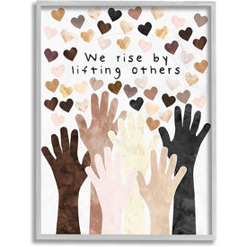We Rise by Lifting Others Quote Hands Hearts 24"x30" Oversized Rustic Gray Framed Giclee Texturized Art