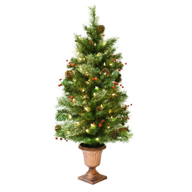 3.5' Pre-Lit Artificial Potted Christmas with Ornaments and Urn Stand