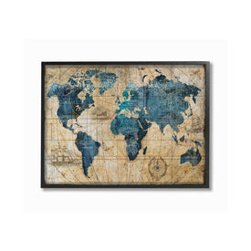 Vintage Abstract World Map Design 16"x20" Oversized Black Framed Giclee Texturized Art