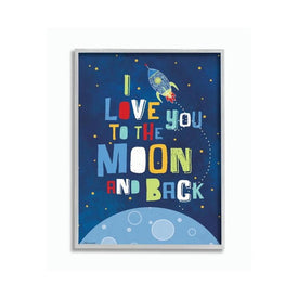 I Love You Moon and Back Rocket Ship 16"x20" Oversized Rustic Gray Framed Giclee Texturized Art