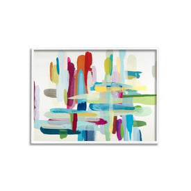 Colorful Cross Hatch Abstraction 24"x30" Oversized White Framed Giclee Texturized Art