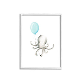 Cute Cartoon Baby Octopus Ocean Animal Painting 11"x14" White Framed Giclee Texturized Art