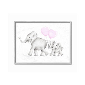 Mama and Baby Elephants 24"x30" Oversized Rustic Gray Framed Giclee Texturized Art