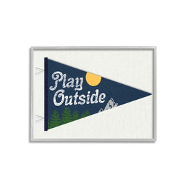 Play Outside Nature Pennant Blue 24"x30" Oversized Rustic Gray Framed Giclee Texturized Art