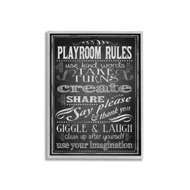New Playroom Rules Black and White 24"x30" Oversized Rustic Gray Framed Giclee Texturized Art