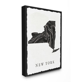 Black and Gray Marbled Paper New York State Silhouette 16"x20" Stretched Canvas Wall Art