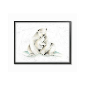 Cute Cartoon Baby Polar Bear Family Zoo Animal Painting 11"x14" Black Framed Giclee Texturized Art