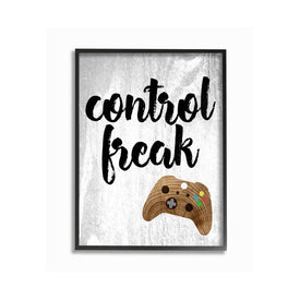 Control Freak Wood Texture Sign with Video Game Controller 16"x20" Oversized Black Framed Giclee Texturized Art