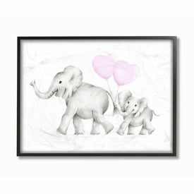 Mama and Baby Elephants 24"x30" XXL Black Framed Giclee Texturized Art