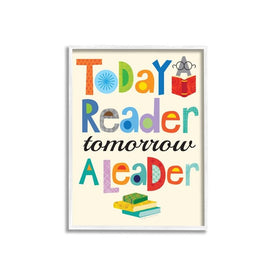 Today a Reader Tomorrow a Leader Wall Plaque 24"x30" Oversized White Framed Giclee Texturized Art