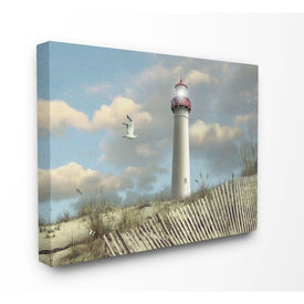 Cape May Sand Dune Fence Lighthouse Beach Scene with Seagull 30"x40" XXL Stretched Canvas Wall Art