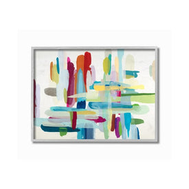 Colorful Cross Hatch Abstraction 24"x30" Oversized Rustic Gray Framed Giclee Texturized Art